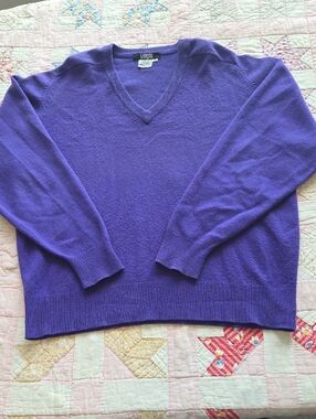 Men's V-Neck Cashmere Sweater by London Fog - Purple